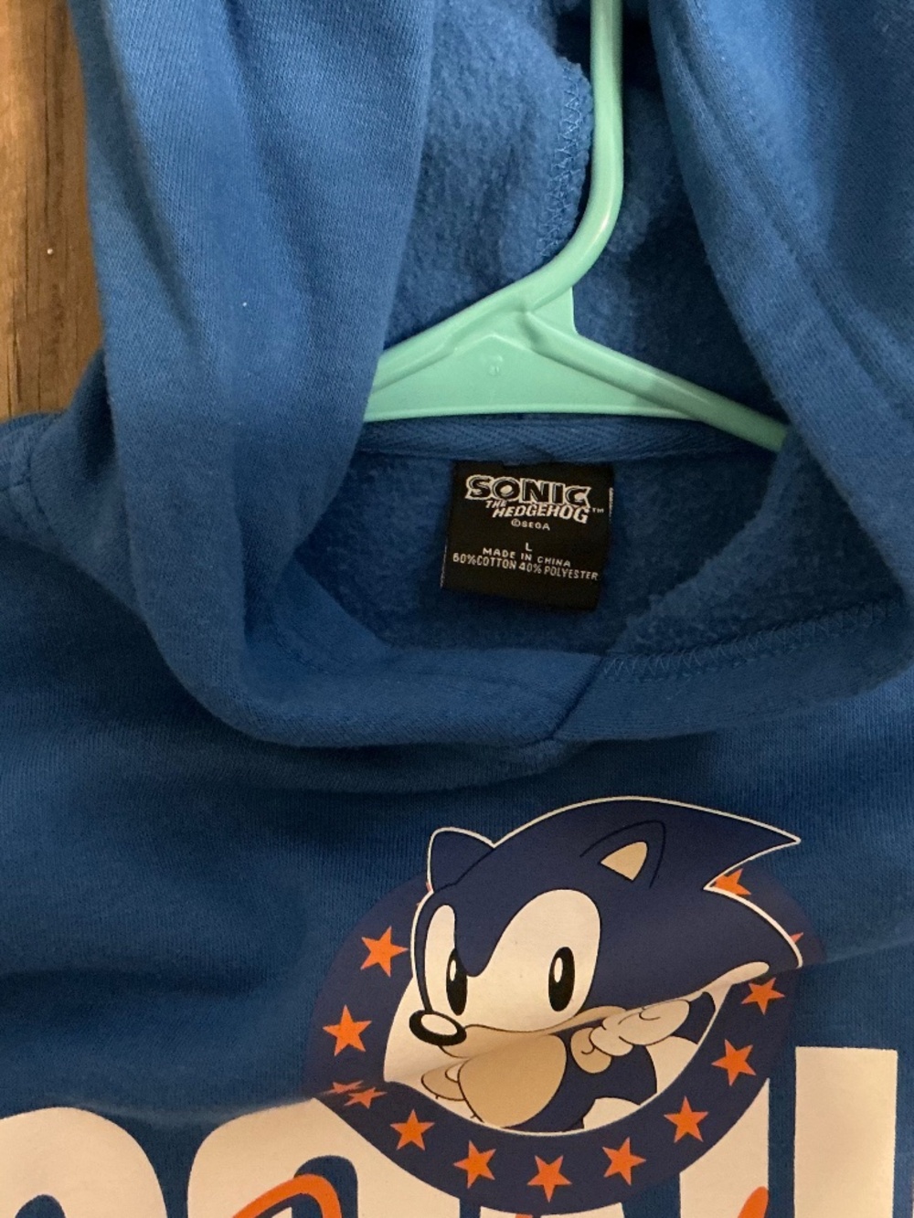 SEGA Sonic the Hedgehog "On the Run Since '91" pullover hoodie, size L (youth) - Picture 3 of 3